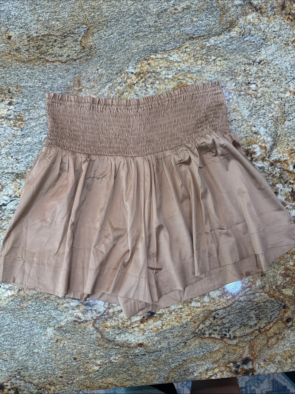 TCEC Taupe High-Waist Smocked Flow Shorts